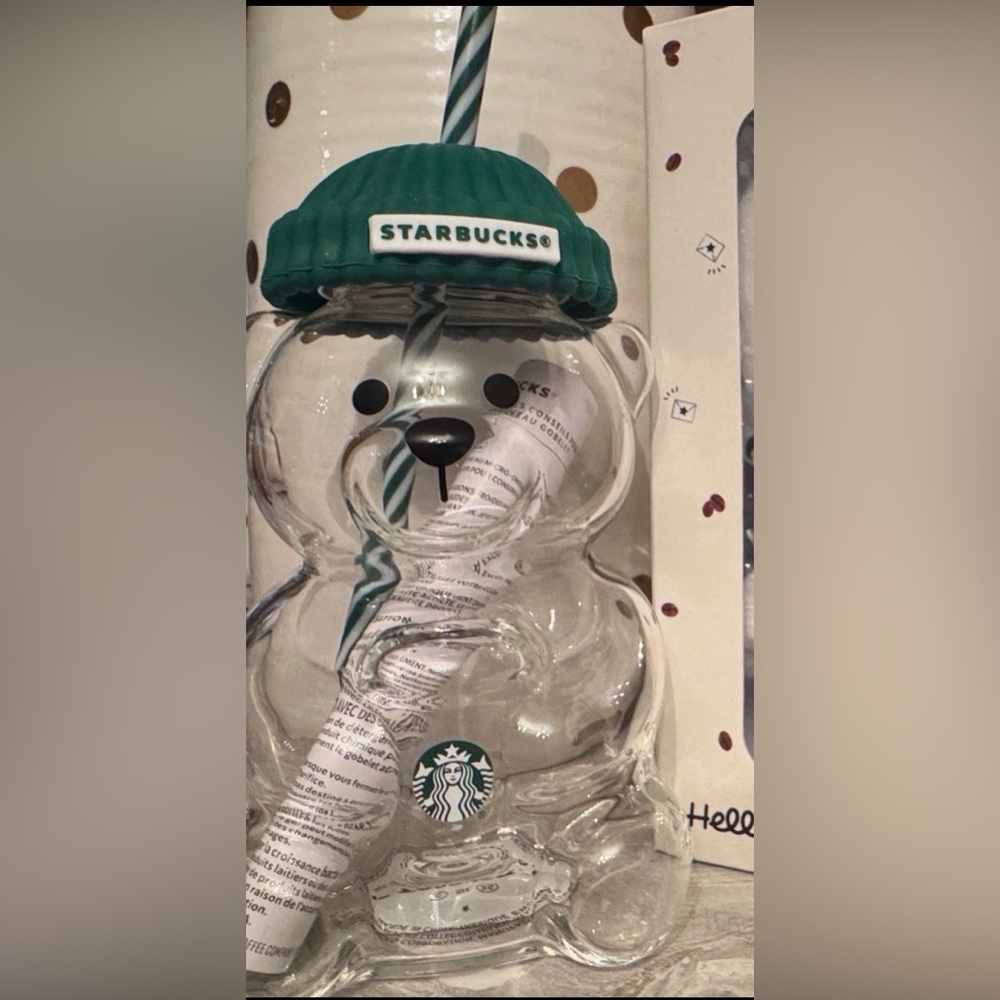 Starbucks Clear Glass Bear with Green Hat